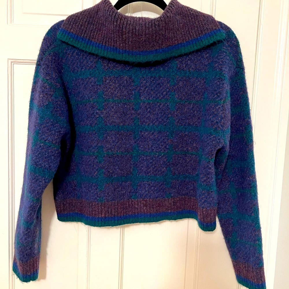 Zara cropped wool sweater purple and green.